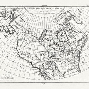 Vaugondy et Diderot, Carte des parties nord et ouest de L'Amerique, 1772 , map on heavy cotton canvas, 22x27" approx.
