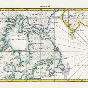 Nouvelle carte des party、oul'on a cherche le pass de nord-ouest dans les anneees 1746 et 1747、エリス認証、約 20x50 インチ。