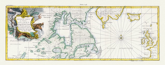 Nouvelle carte des parties, oul'on a cherche le passage de nord-ouest dans les anneees 1746 et 1747, Ellis auth 20x50" approx.