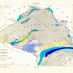 Fostes et Whitney, Carte geologique du Lac Superieur, 1849, mapa na grubym płótnie bawełnianym, wymiary ok. 22x27 cali.