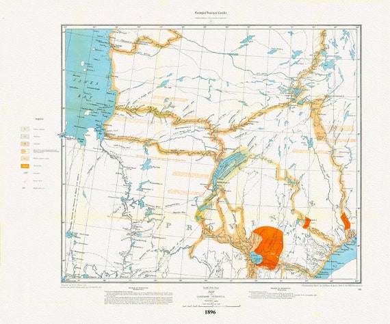 Labrador Peninsula, SW Sheet, 1896 , map on heavy cotton canvas, 45 x 65 cm, 18 x 24" approx.