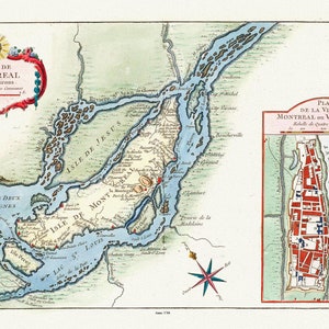 Bellin (Jacques Nicolas, 1703-1772), L’Isle de Montréal, et ses environs, 1764 Ver.C, carte sur toile de coton lourde, 20x27 » environ.