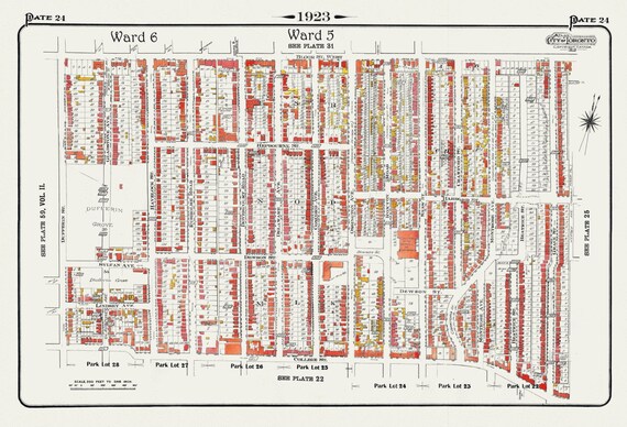 Plate 24, Toronto West, Bloorcourt, Dufferin Grove  & Brockton, 1923, Map on heavy cotton canvas, 18x27in. approx.
