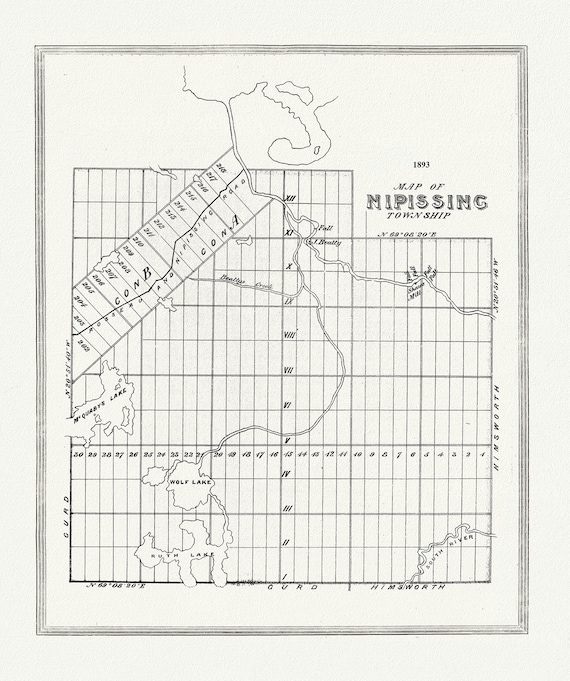 Muskoka-Haliburton, Nipissing Township, 1893, map on heavy cotton canvas, 20 x 25" approx.