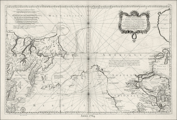 Pacific NorthWest, Canada 1764 Ver.II, Bellin auth., map on heavy cotton canvas, 50 x 70cm, 20 x 25" approx.