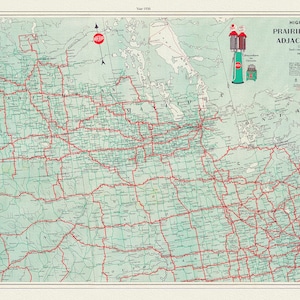 Highways Map of Prairie Provinces and Adjacent States, 1930, map on heavy cotton canvas, 22x27" approx.