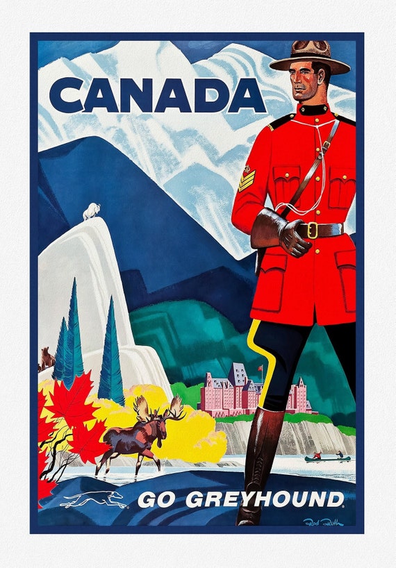 Canada, Go Greyhound , travel poster on heavy cotton canvas, 20x25" approx.