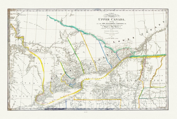 Ontario: Upper Canada describing new settlements, townships, countries from Quebec to Lake Huron, Wyld auth., 1838 ,canvas, 20 x 25" approx.