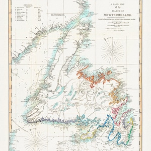 Eine Handkarte der Insel Neufundland, Findlay auth.,1859, Karte auf schwerer Baumwollleinwand, 45 x 65 cm, 18 x 24" ca.