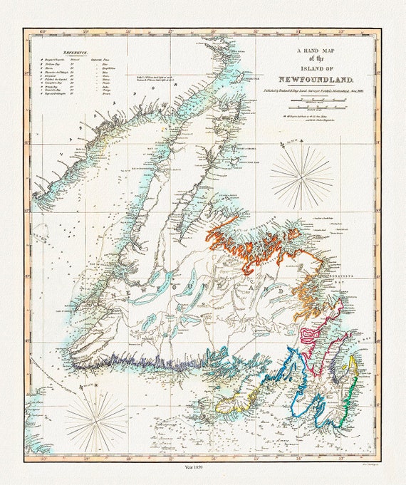 A Hand Map of the Island of Newfoundland, Findlay auth.,1859 , map on heavy cotton canvas, 45 x 65 cm, 18 x 24" approx.