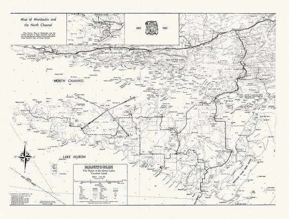 Map of Manitoulin and the North Channel 1862 to 1962, map on heavy cotton canvas, 22x27" approx.