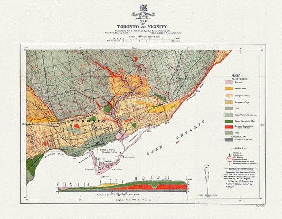 Map of Toronto and Vicinity To accompany part 1, Volume 22, Report of Bureau of Mines, 1913, map on heavy cotton canvas, 22x27" approx.