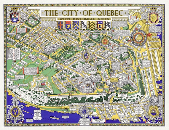 Maw, City of Quebec with Historical Notes, 1932, map on heavy cotton canvas, 20x27" approx.