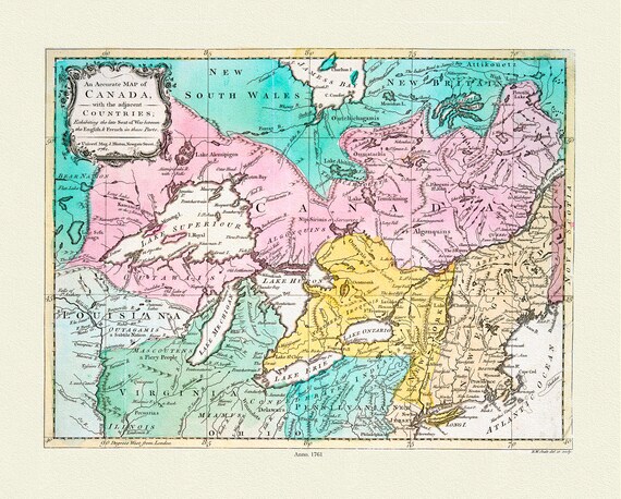 An Accurate Map of Canada, with the adjacent countries exhibiting the late seat of war between the English & French  1761, canvas, 22x27"