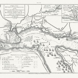 A Plan of the River St. Laurence, from Sillery to Montmerenci Falls with the operations of the Siege of Quebec, 1759-1780,canvas, 22x27"