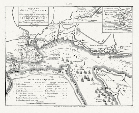 A Plan of the River St. Laurence, from Sillery to Montmerenci Falls with the operations of the Siege of Quebec, 1759-1780,canvas, 22x27"