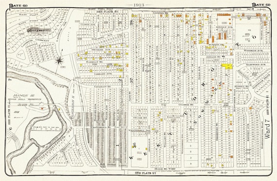 Plate 60, Toronto West, High Park, Bloor West Village North, 1913, map on heavy cotton canvas, 20 x 30" or 50 x 75cm. approx.