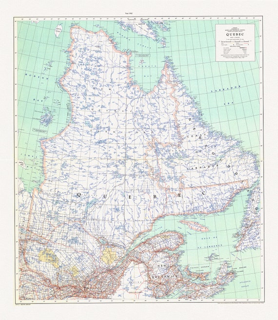 Québec, 1962, map on durable cotton canvas, 50 x 70 cm, 20 x 25" approx.