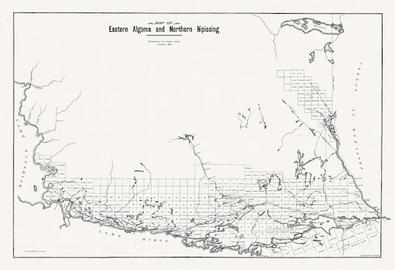 Map of Eastern Algoma and Northern Nipissing, 1901  , map on heavy cotton canvas, 50 x 70cm, 20 x 25" approx.