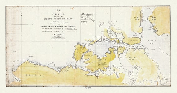 A Chart Shewing the North West Passage discovered by H.M. Ship Investigator  also the coast explored in search of Sir J. Franklin , 20x25"