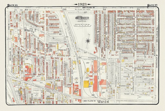 Plate 65, Toronto West, Junction Triangle & Brockton North, 1923, Map on heavy cotton canvas, 18x27in. approx.