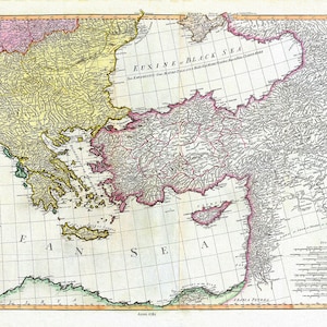 William Faden, Mediterranean Eastern Portion, 1785, kaart op zwaar katoenen doek, ca. 22x27" ca.