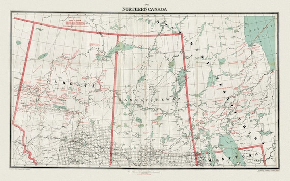 Northern Canada, 1907, map on heavy cotton canvas, 22x27" approx.