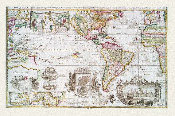 Leth, Carte Nouvelle de la Mer du Sud  dressèe par ordre des principaux directeurs, 1730 ,Map on heavy cotton canvas, 22x27in. approx.