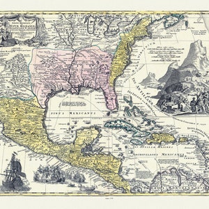 Homann, Regni Mexicani in America Septentrionali, 1759 , map on heavy cotton canvas, 25x27" approx.