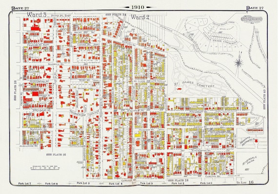 Plate 27, Toronto Downtown East, Cabbagetown, St. James, 1910, map on heavy cotton canvas, 20 x 30" approx.