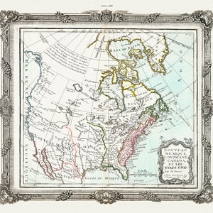 Brion de la Tour, Nouveau Mexique, Louisiane, Canada, et les Etats Unis, 1786, map on heavy cotton canvas, 22x27" approx.