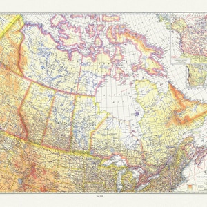 Kanada, National Geographic, 1936, stara mapa przedrukowana na trwałym płótnie bawełnianym, 50 x 70 cm lub 20x25" ok.
