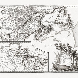 Vaugondy (Robert de, Gilles, 1688-1766), Nouvelle France ou le Canada, 1755, mapa na grubym płótnie bawełnianym, ok. 22x27 cali.