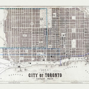 Toronto: Fleming, Plan of the City of Toronto, Canada West, 1857 , carte sur toile de coton lourd, 22x27 » environ.
