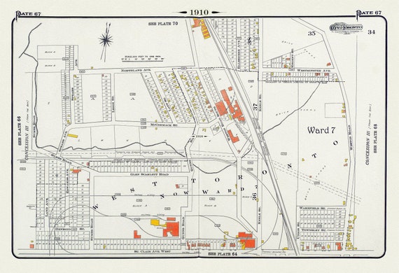Plate 67, Toronto West, Stockyards North, 1910 , map on heavy cotton canvas, 20 x 30" approx.
