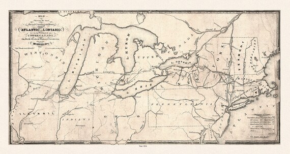 Map showing the most direct commercial route from the Atlantic, 1836 Ver. II, Price auth., on canvas, 50 x 70 cm, 20 x 25" approx.