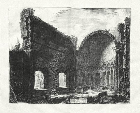 Giovanni Battista Piranesi,  Vedute di Roma, Remains of a  Praetorian Fort at Hadrian's Villa, c. 1760, map on cotton canvas, 22x27" approx.