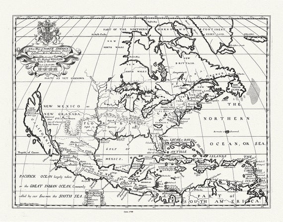 A New Map of North America, Wells auth., 1700, map on durable cotton canvas, 50 x 70 cm, 20 x 25" approx.