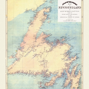 Atlas der Dominion Karte von Neufundland, Murray auth., 1875, Karte auf schwerer Baumwollleinwand, 50 x 70 cm, 20 x 25" ca.