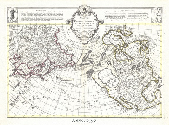 The Northern Hemisphere, 1750, Buache,  , map on heavy cotton canvas, 50 x 70cm, 20 x 25" approx.