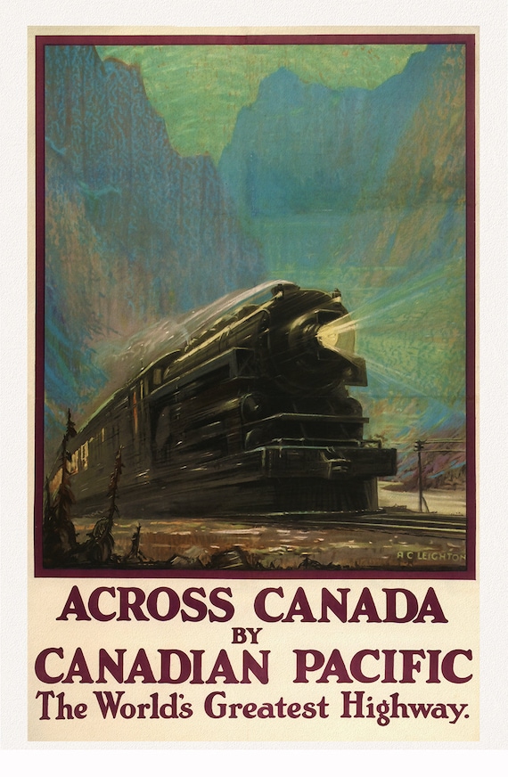 Across Canada, with Canadian Pacific, 1930 , travel poster on heavy cotton canvas, 45 x 65 cm, 18 x 24" approx.