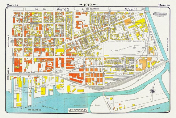 Plate 29, Toronto Downtown East, Corktown, 1910 , map on heavy cotton canvas, 20 x 30" approx.