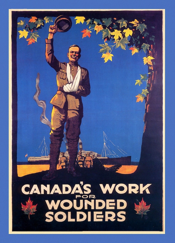 Canada WW I Poster, Canada's Work for Wounded Soldiers , vintage poster on heavy cotton canvas, 50 x 70 cm, 20 x 25" approx.