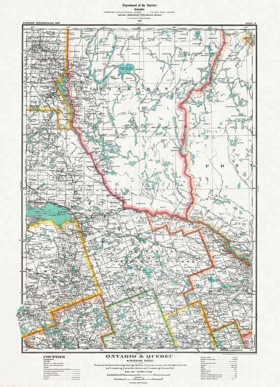 Historic Algonquin Park Map, Nipissing District, 1922, map on heavy cotton canvas, 20 x 25" approx.