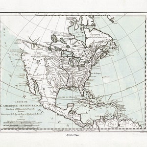 Carte de L'Amerique Septentrionale, 1744 Ver. II, map on heavy cotton canvas, 22x27" approx.