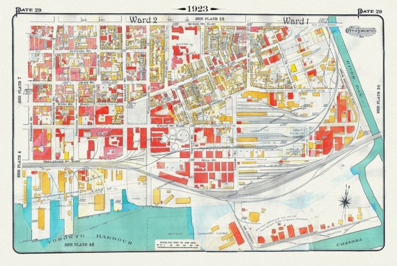 Plate 29, Toronto Downtown East, Corktown, 1923, Map on heavy cotton canvas, 18x27in. approx.