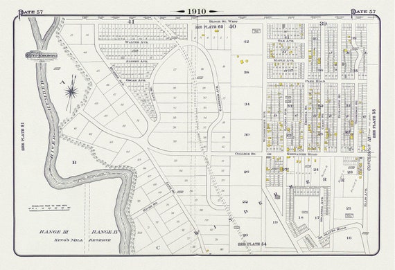 Plate 57, Toronto West, High Park West, South Kingsway & Swansea, 1910, map on heavy cotton canvas, 20 x 30" approx.