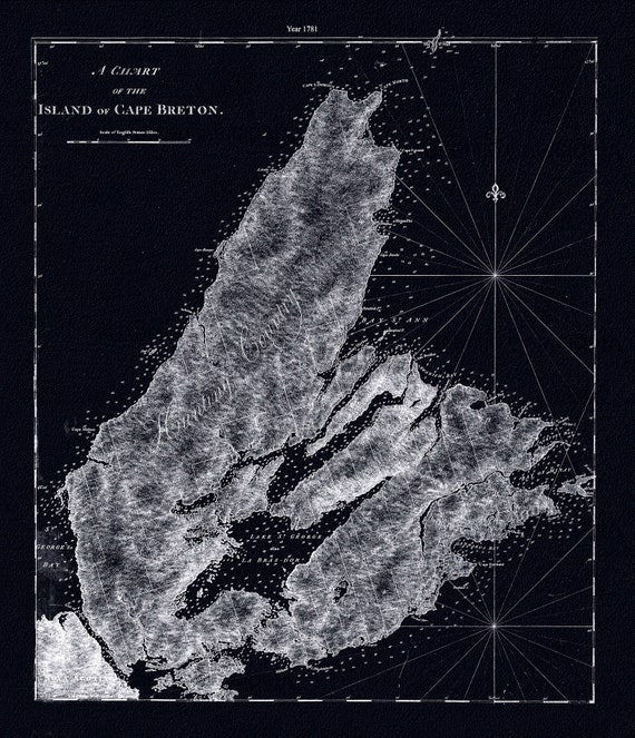 A chart of the island of Cape Breton.1781, Des Barres auth. Ver. BWI , map on durable cotton canvas, 50 x 70 cm, 20 x 25" approx.