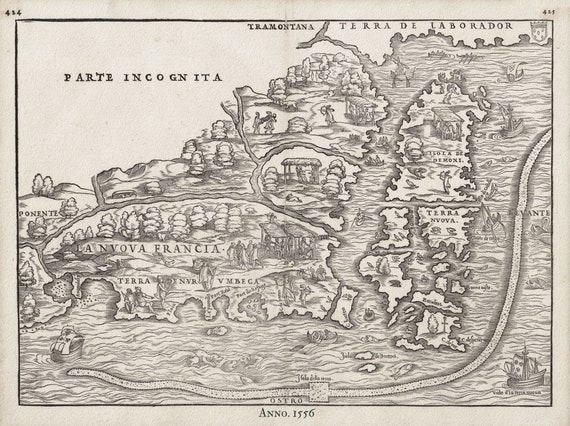 Gastaldi, La Nuova Francia, 1556, map on heavy cotton canvas, 50 x 70cm, 20 x 27" approx.
