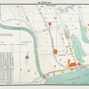Placa 54, Toronto West, Swansea & High Park South, 1910, mapa em tela de algodão grosso, 20 x 30" aprox.